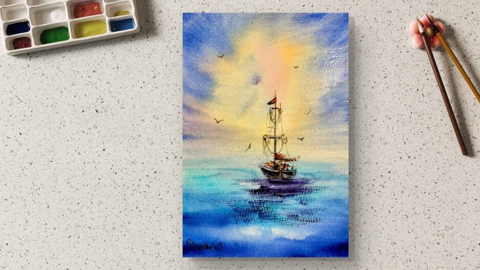 Tablou Barca singuratica pe mare - Pictura Hobby