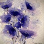 Tablou Camp albastru de flori, acuarela cu flori albastre-violet pe tulpini subtiri