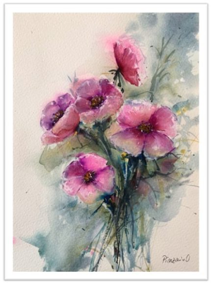 Tablou Pink vazut integral, cu margine alba