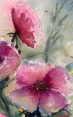 Detaliu din tabloul Pink, un boboc si o floare roz