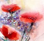 Detaliu din tabloul Poppies and violet wild flowers, trei maci rosii
