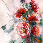 Tablou Red roses, acuarela cu buchet de trandafiri rosii pe fundal deschis