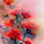 Tablou Reddish poppies, acuarela cu buchet de maci rosii pe fundal roz