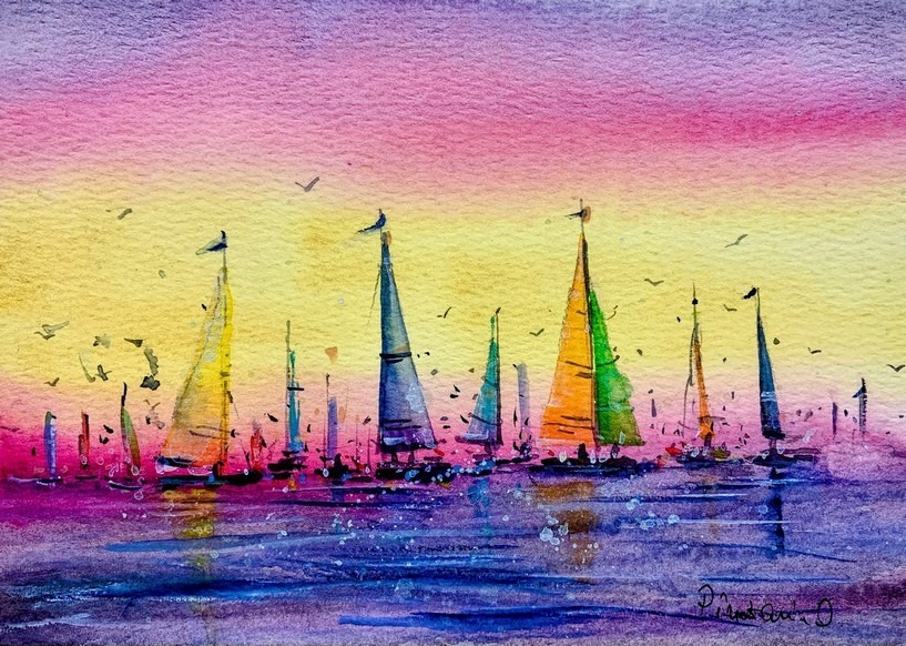 Tablou Apus marin cu barci elegante 0270