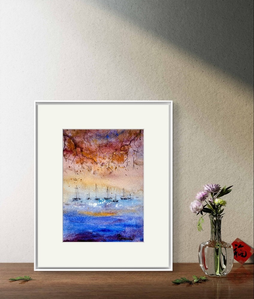 Tablou Apusul cu Vapoare