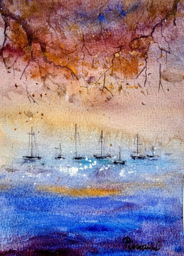 Tablou Apusul cu Vapoare