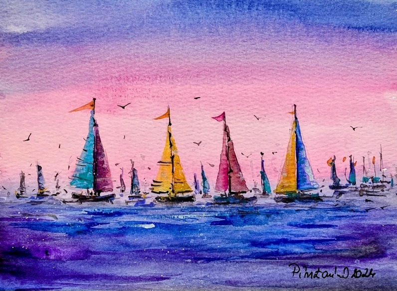 Tablou Barci colorate in amurg