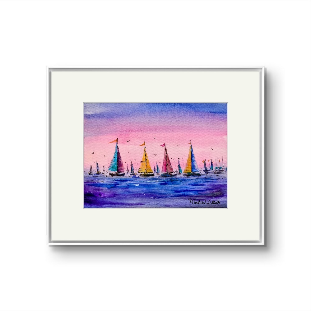 Tablou Barci colorate in amurg