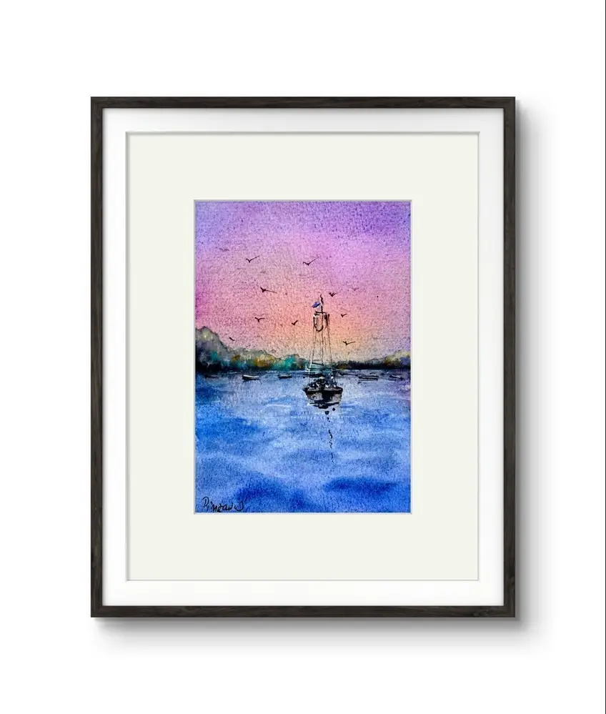 Tablou Barci solitare in lumina apusului