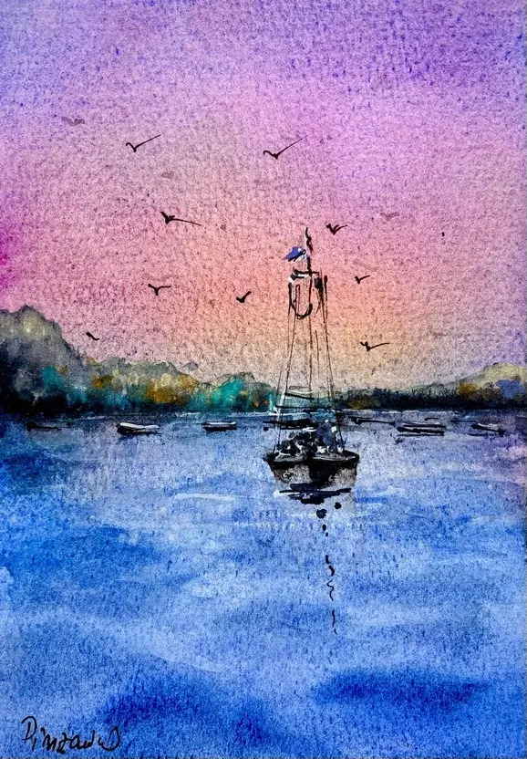 Tablou Barci solitare in lumina apusului