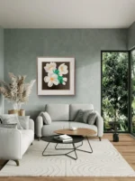 Tablou Canvas Simfonie de Primavara intr-un living cu canapea gri si perete verde-gri