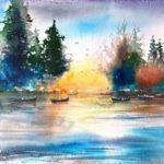 Tablou Luciul apei, brazi si copaci colorati reflectati in apa unui lac