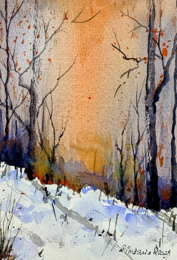 Tablou Peisaj de Iarna la Apus