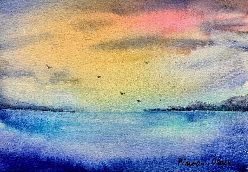 Tablou Peisaj la rasarit pe malul marii