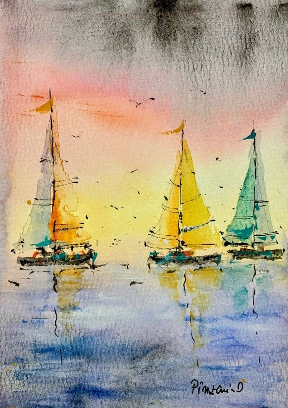 Tablou Vapoare în amurg