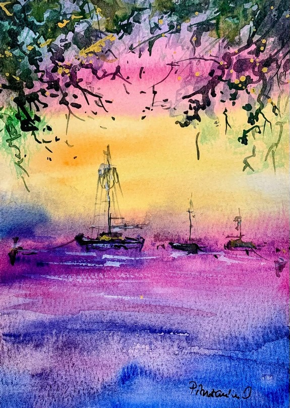 Tablou Vapoare în amurg - Peisaj marin