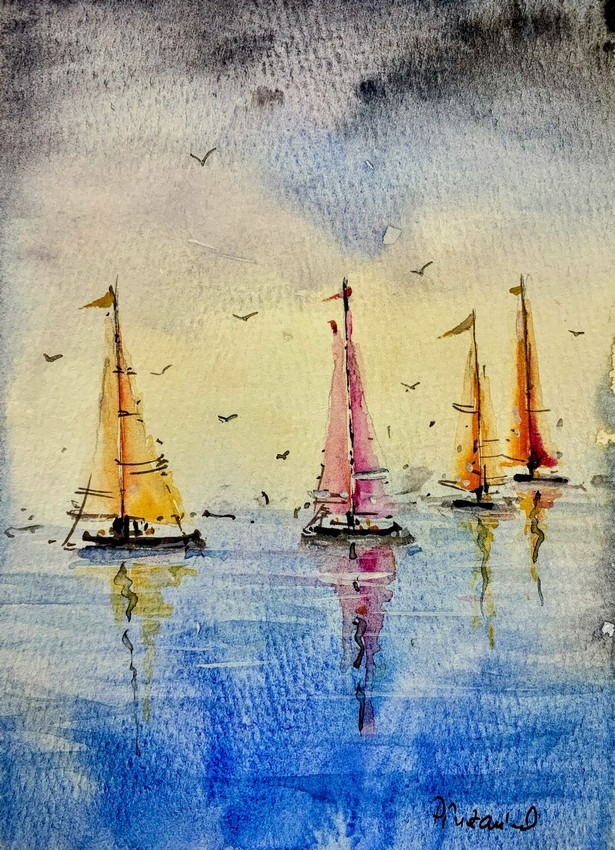 Tablou Veliere in amurg - Peisaj marin - Pictura Hobby