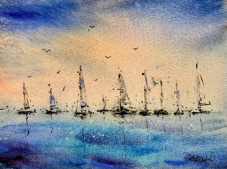 Tablou marin Vapoare la apus