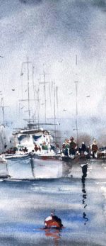 Detaliu din tabloul In port, catargele vaselor si geamandura rosie