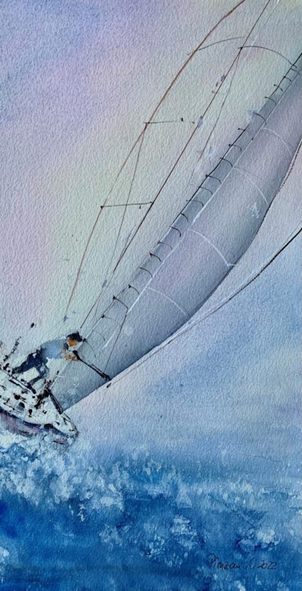 Detaliu din tabloul Veliere si vant puternic, panza si echipajul velierului