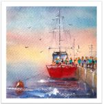 Tablou Red boat vazut integral, cu margine alba