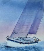 Detaliu din tabloul Regata, coca alba si panzele velierului
