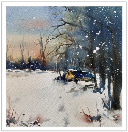 Tablou Winter and forest vazut integral, cu margine alba