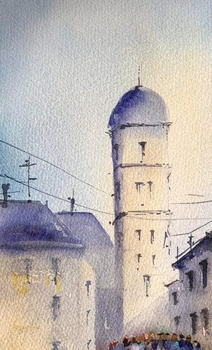 Detaliu din tabloul Venetia, turnul cu cupola