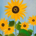 Tablou canvas Floarea Soarelui, pictura in acrilic cu flori galbene pe cer albastru